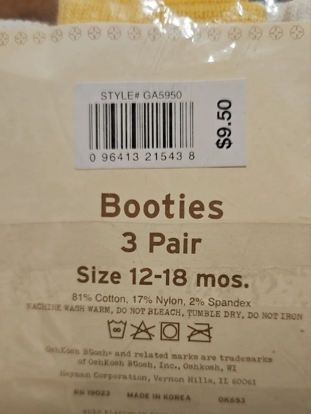 OshKosh B'gosh Yellow and White Baby Socks Booties- 3 Pack Size 12-18 mos.